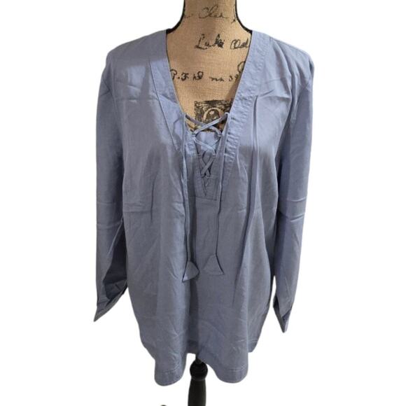 J. Jill Chambray Blue Lace Front Tunic Blouse Plus Size 3X - Picture 4 of 8